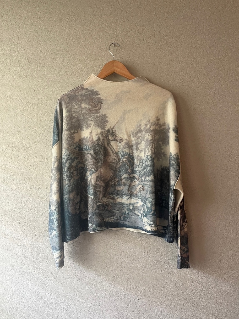 Pilcro The Alani Cashmere Mock Neck Sweater Victorian Art Deco Print XL